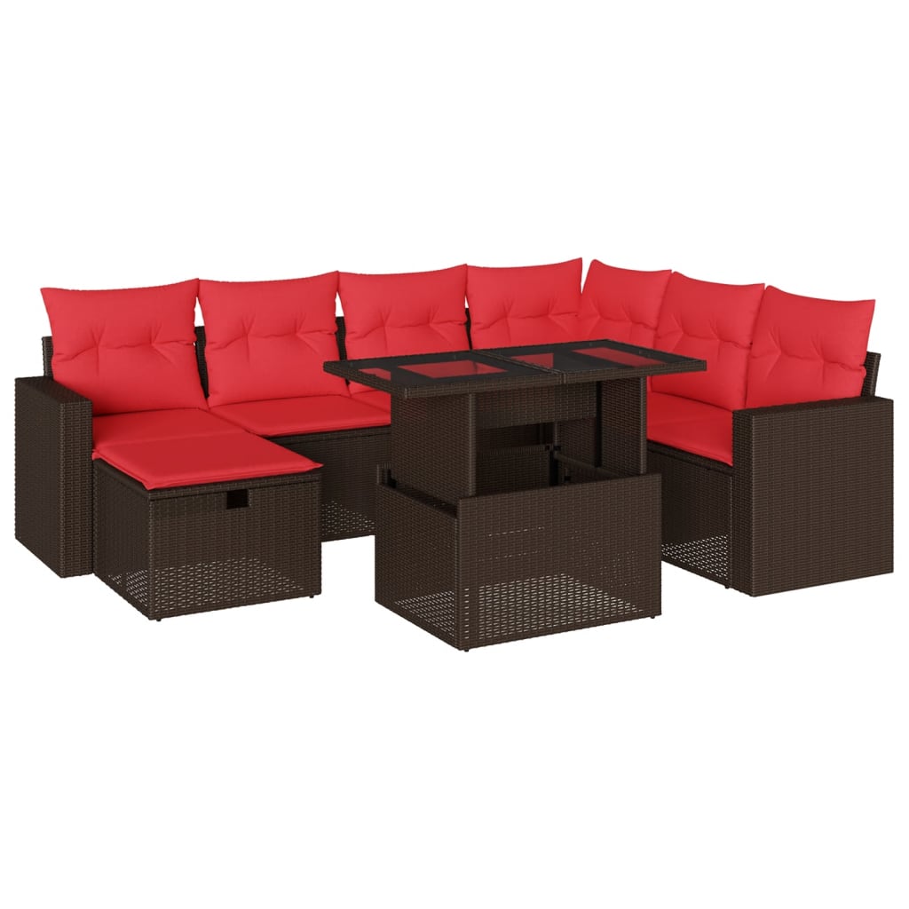 8-teiliges Gartensofa-Set mit Kissen, braun, Polyrattan