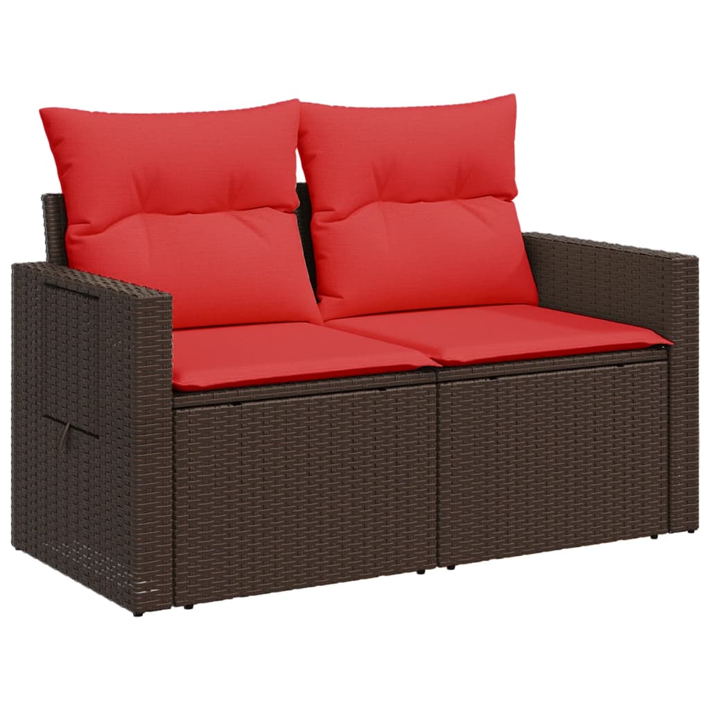 9-teiliges Gartensofa-Set mit Kissen, braun, Polyrattan