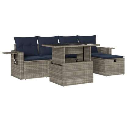 6-teiliges Gartensofa-Set mit Kissen, grau, Polyrattan