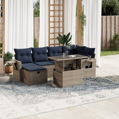 7-teiliges Gartensofa-Set mit Kissen, grau, Polyrattan