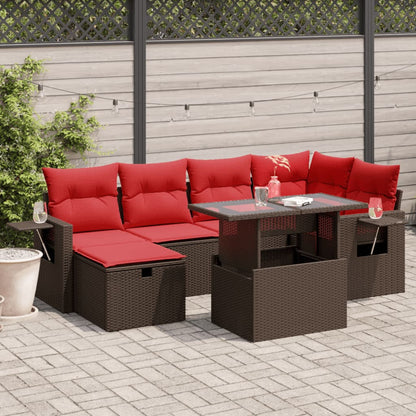 7-teiliges Gartensofa-Set mit Kissen, braun, Polyrattan