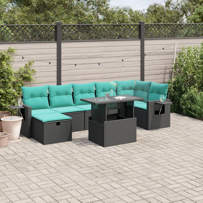 8-teiliges Gartensofa-Set mit Kissen, schwarzes Polyrattan