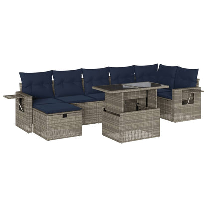 8-teiliges Gartensofa-Set mit Kissen, grau, Polyrattan