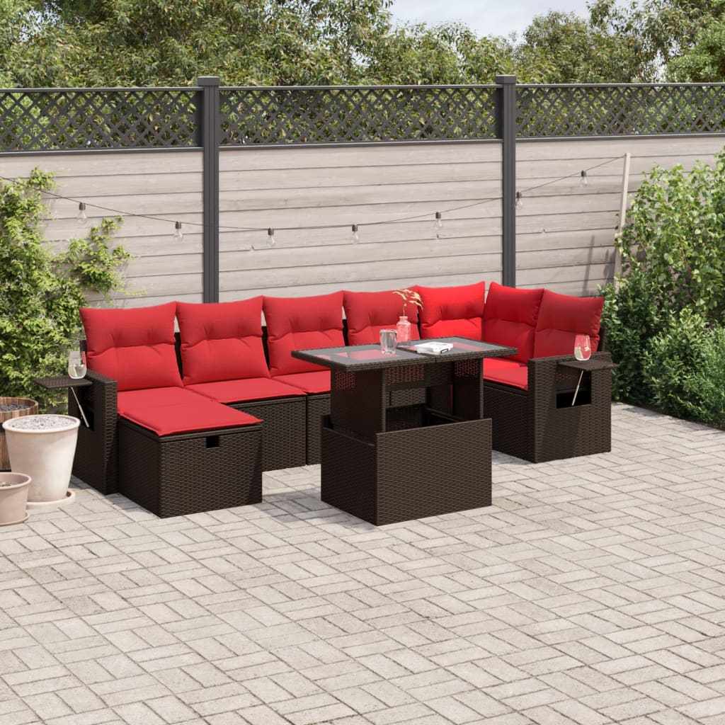8-teiliges Gartensofa-Set mit Kissen, braun, Polyrattan
