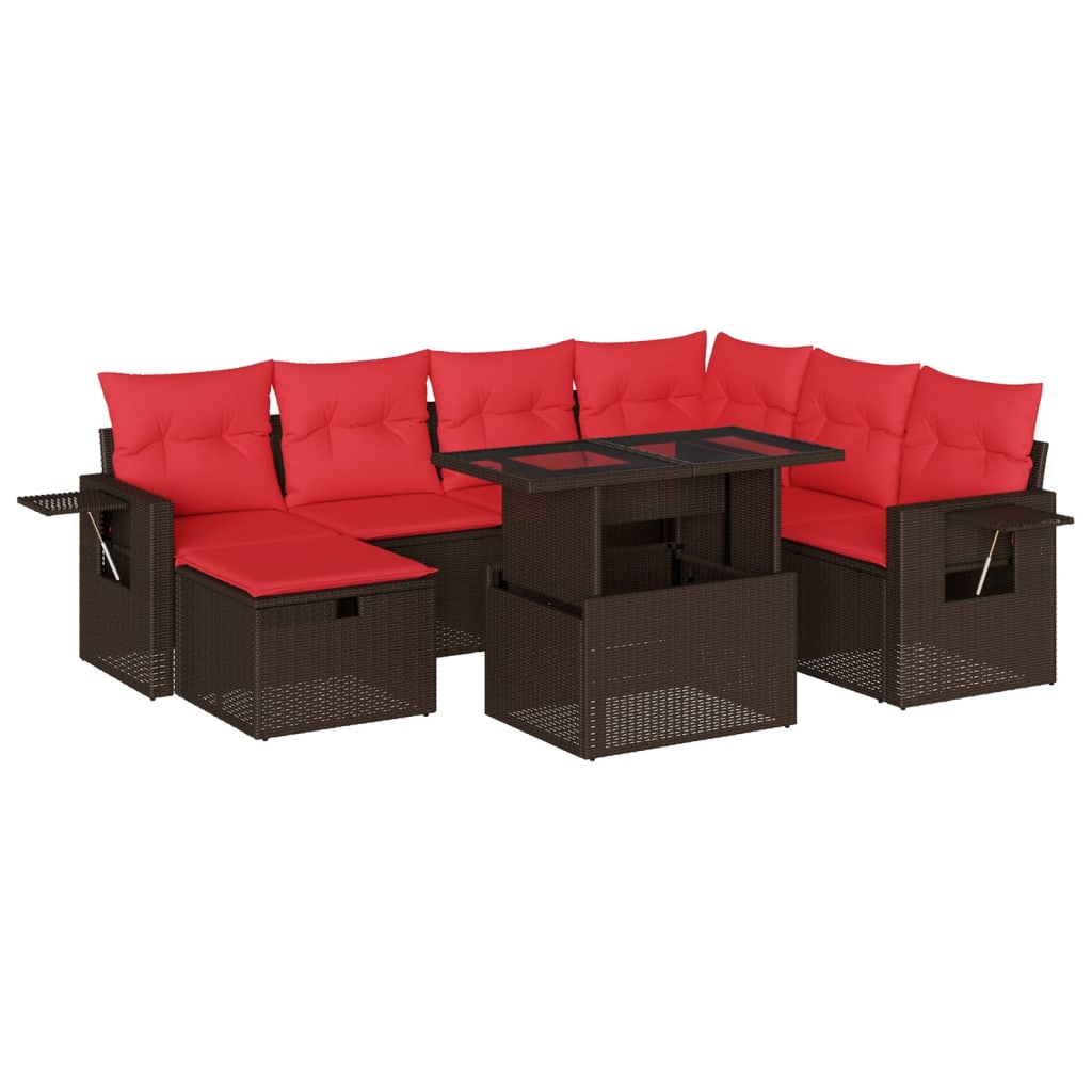 8-teiliges Gartensofa-Set mit Kissen, braun, Polyrattan