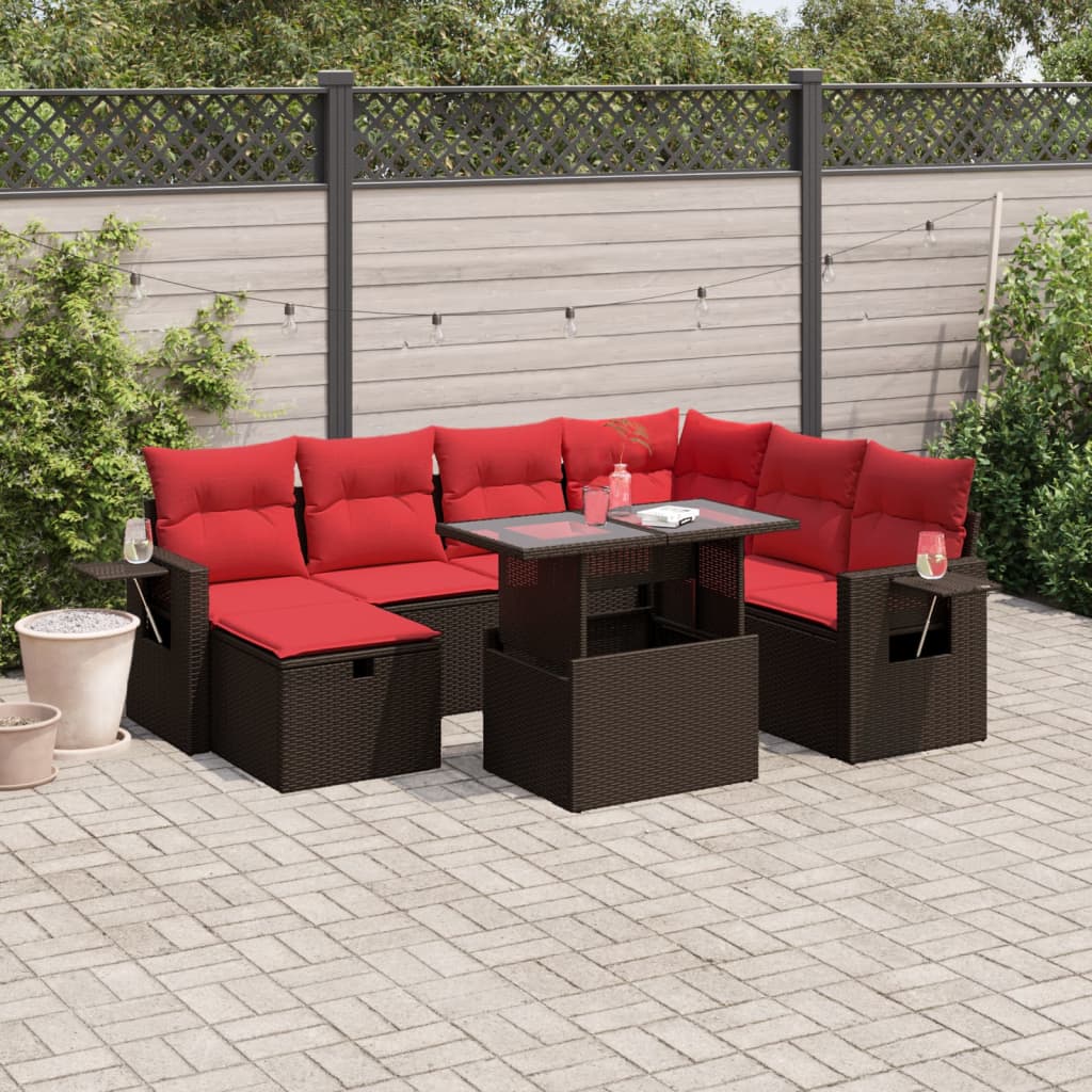 8-teiliges Gartensofa-Set mit Kissen, braun, Polyrattan