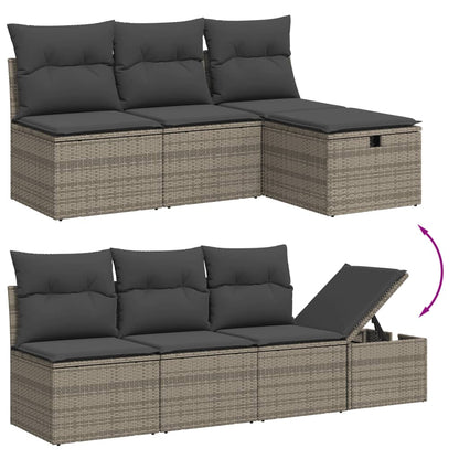 9-tlg. Garten-Sofagarnitur mit Kissen Grau Poly Rattan
