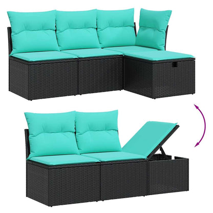 6-teiliges Gartensofa-Set mit Kissen, schwarzes Polyrattan