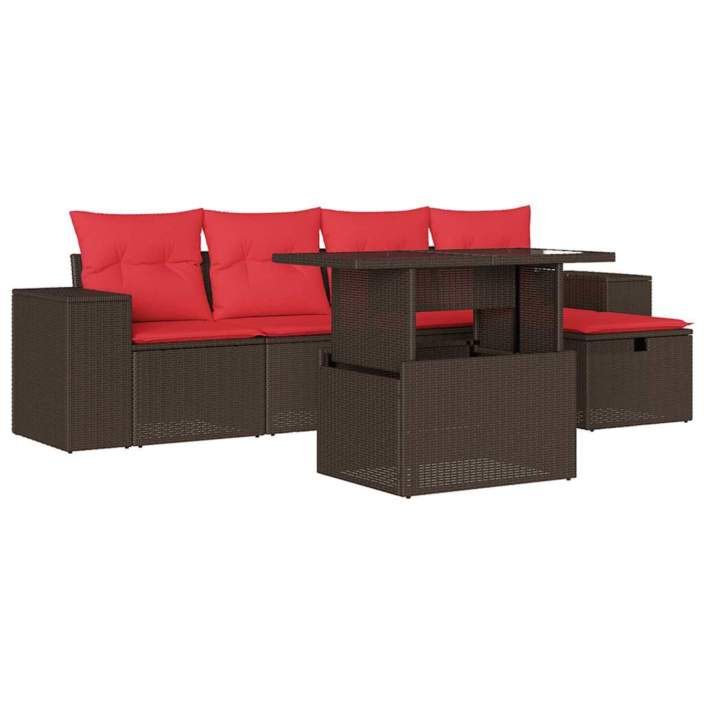 6-teiliges Gartensofa-Set mit Kissen, braun, Polyrattan