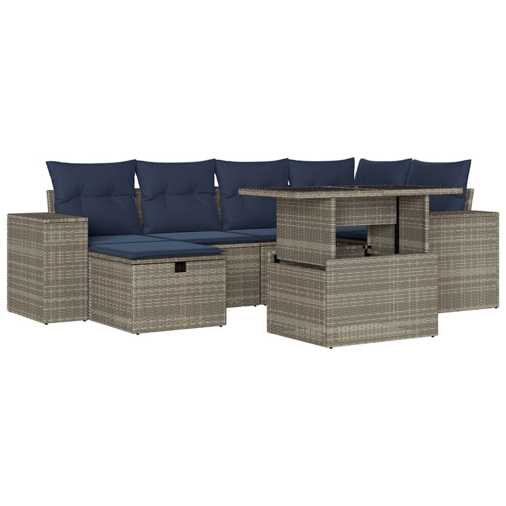 7-teiliges Gartensofa-Set mit Kissen, grau, Polyrattan
