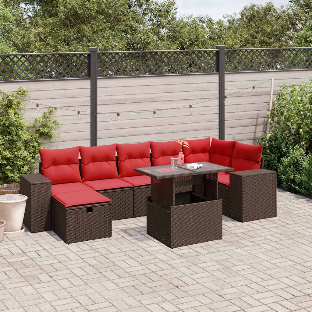 8-teiliges Gartensofa-Set mit Kissen, braun, Polyrattan