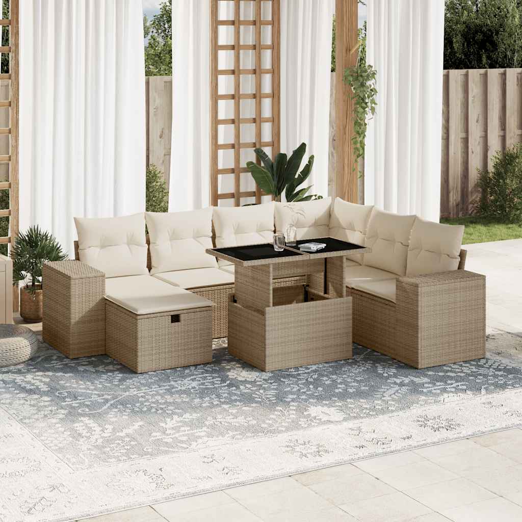 8-tlg. Garten-Sofagarnitur mit Kissen Beige Poly Rattan