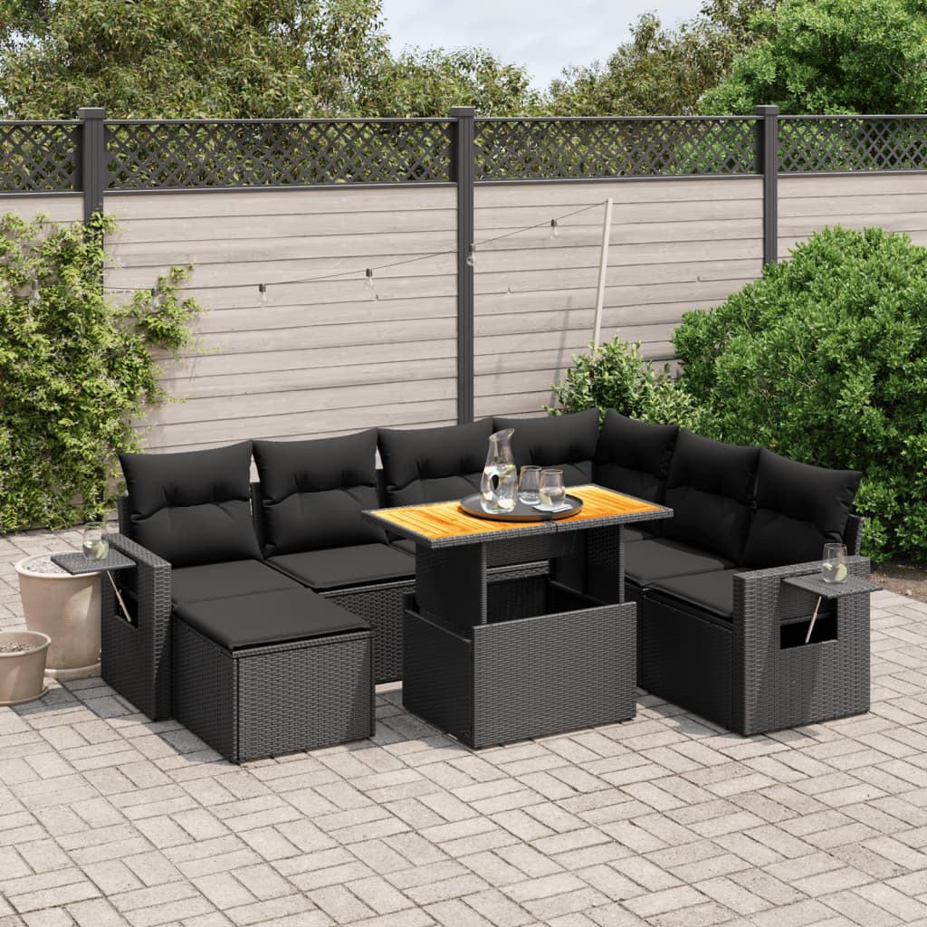8-tlg. Garten-Sofagarnitur mit Kissen Schwarz Poly Rattan