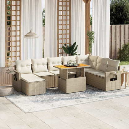 9-tlg. Garten-Sofagarnitur mit Kissen Beige Poly Rattan