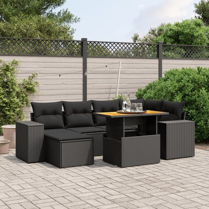 7-tlg. Garten-Sofagarnitur mit Kissen Schwarz Poly Rattan