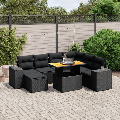 8-tlg. Garten-Sofagarnitur mit Kissen Schwarz Poly Rattan
