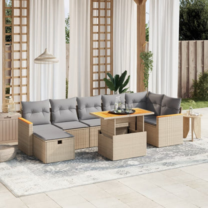 8-tlg. Garten-Sofagarnitur mit Kissen Beige Poly Rattan