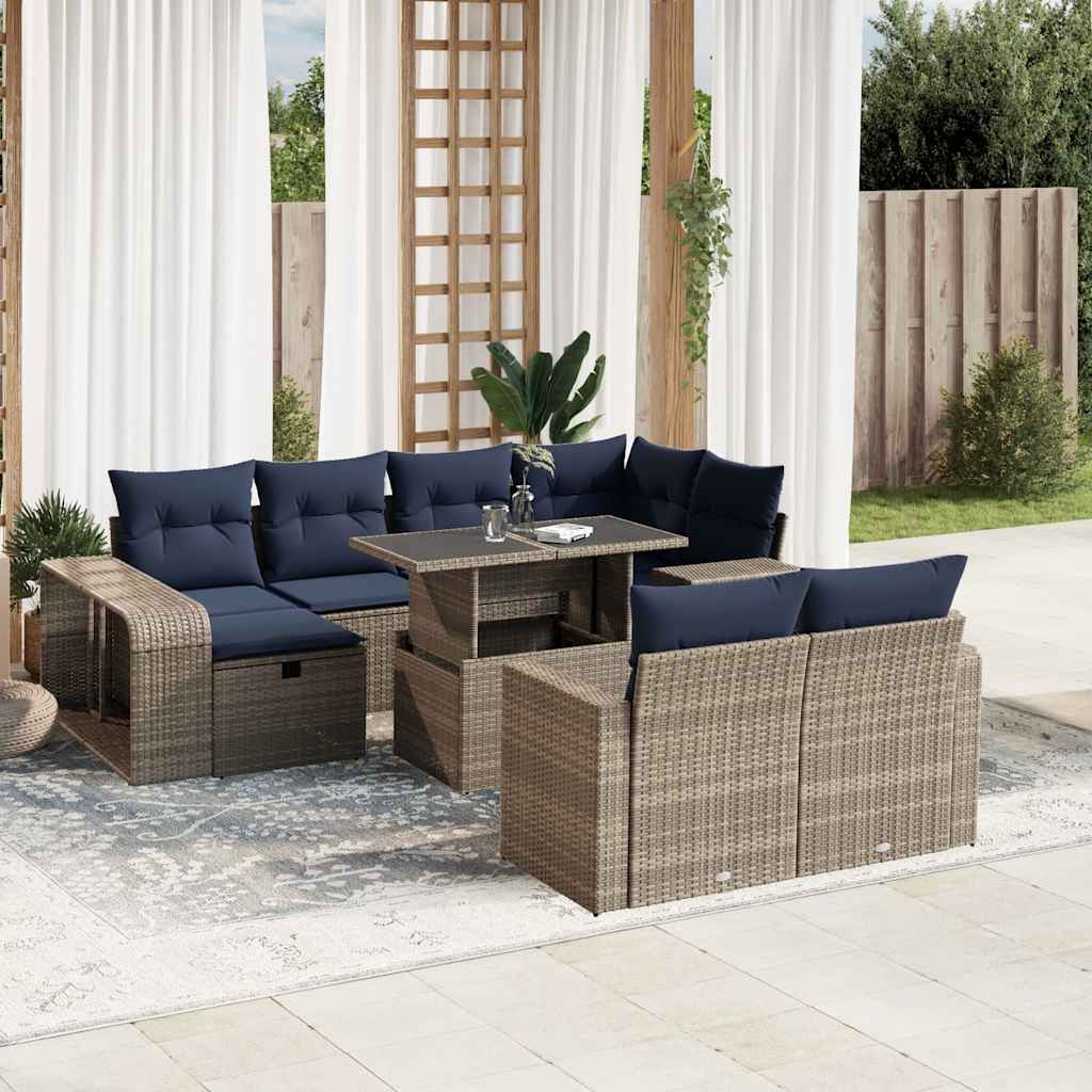 11-teiliges Gartensofa-Set mit Kissen, grau, Polyrattan