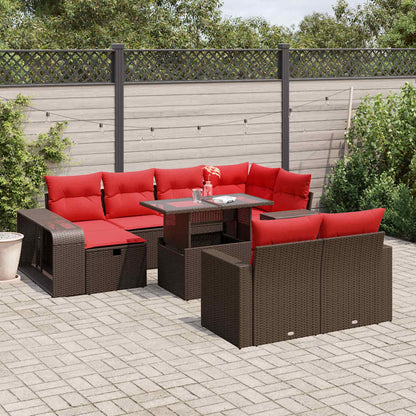 11-teiliges Gartensofa-Set mit Kissen, braun, Polyrattan