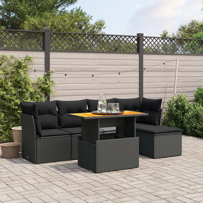 6-tlg. Garten-Sofagarnitur mit Kissen Schwarz Poly Rattan