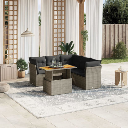 5-tlg. Garten-Sofagarnitur mit Kissen Grau Poly Rattan