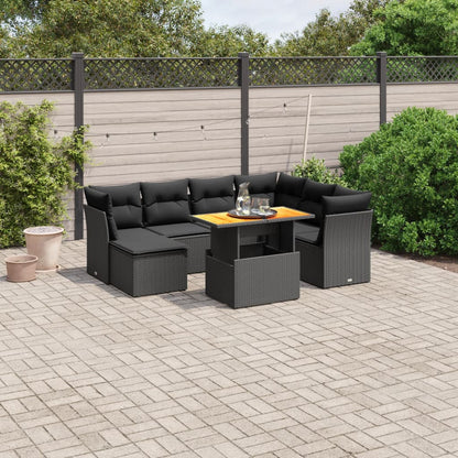 8-tlg. Garten-Sofagarnitur mit Kissen Schwarz Poly Rattan