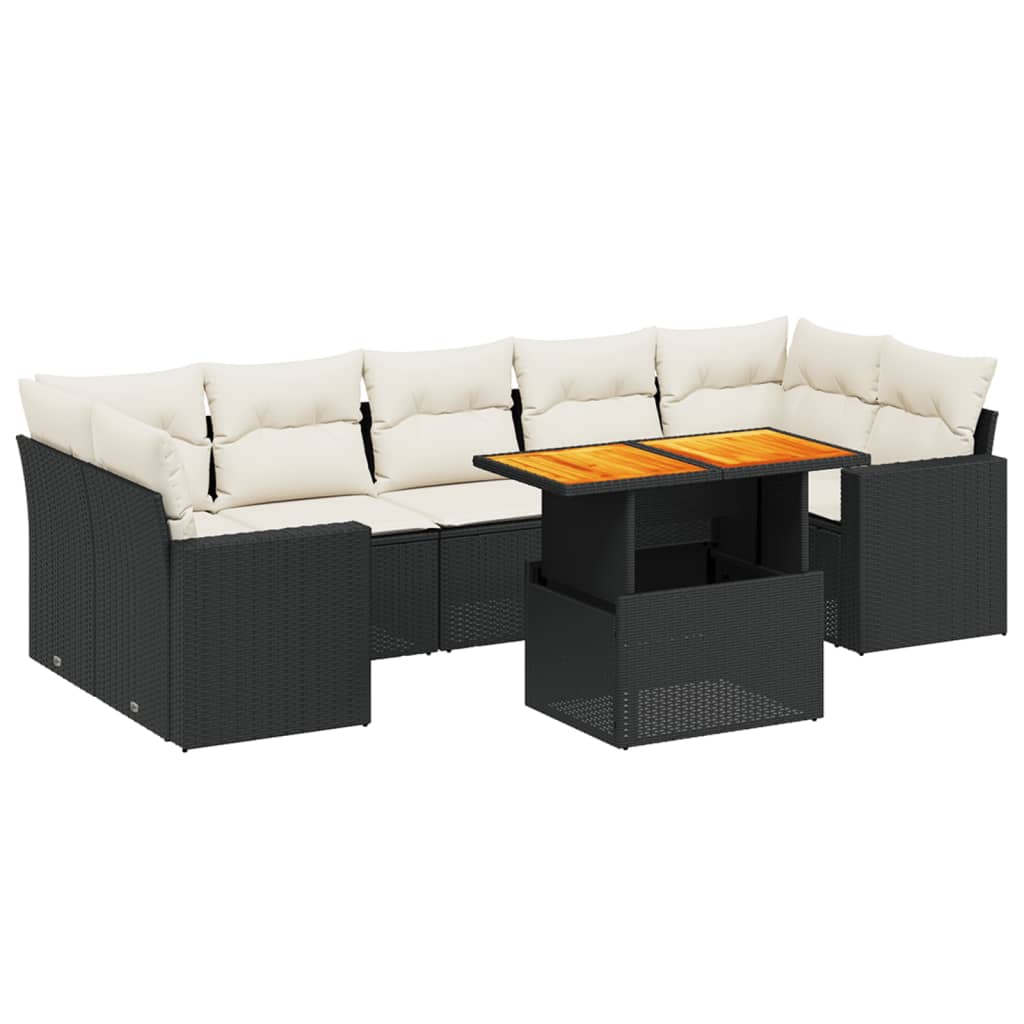 8-tlg. Garten-Sofagarnitur mit Kissen Schwarz Poly Rattan