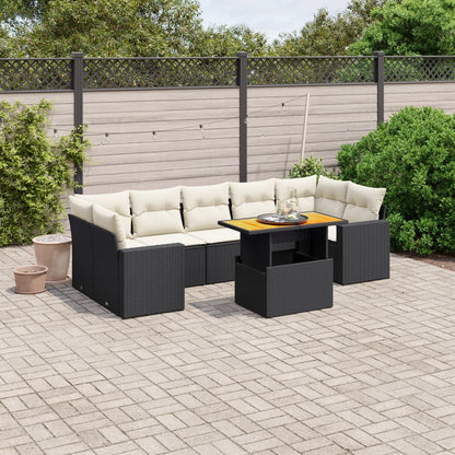 8-tlg. Garten-Sofagarnitur mit Kissen Schwarz Poly Rattan