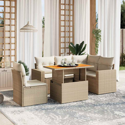 6-tlg. Garten-Sofagarnitur mit Kissen Beige Poly Rattan