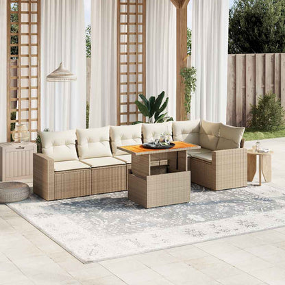 7-tlg. Garten-Sofagarnitur mit Kissen Beige Poly Rattan