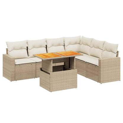 7-tlg. Garten-Sofagarnitur mit Kissen Beige Poly Rattan