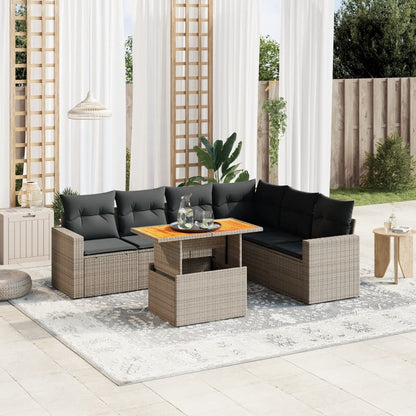7-tlg. Garten-Sofagarnitur mit Kissen Grau Poly Rattan
