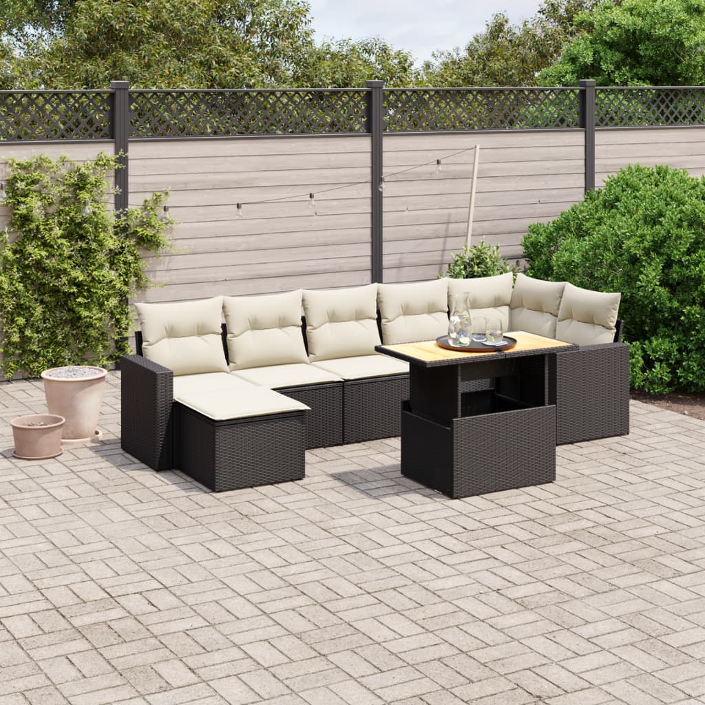 8-tlg. Garten-Sofagarnitur mit Kissen Schwarz Poly Rattan