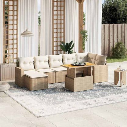 8-tlg. Garten-Sofagarnitur mit Kissen Beige Poly Rattan