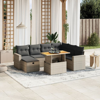8-tlg. Garten-Sofagarnitur mit Kissen Grau Poly Rattan