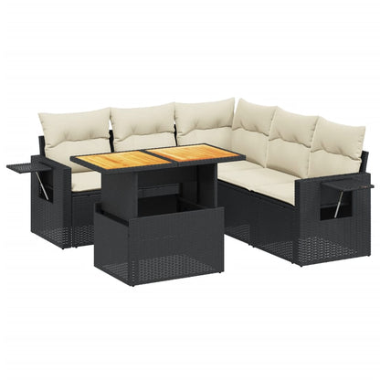 6-tlg. Garten-Sofagarnitur mit Kissen Schwarz Poly Rattan
