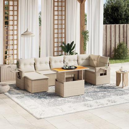 8-tlg. Garten-Sofagarnitur mit Kissen Beige Poly Rattan