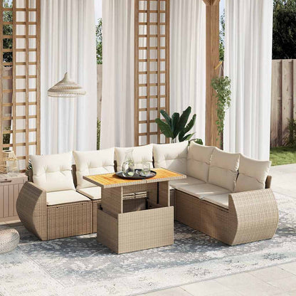 7-tlg. Garten-Sofagarnitur mit Kissen Beige Poly Rattan
