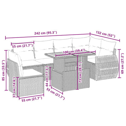 7-tlg. Garten-Sofagarnitur mit Kissen Beige Poly Rattan