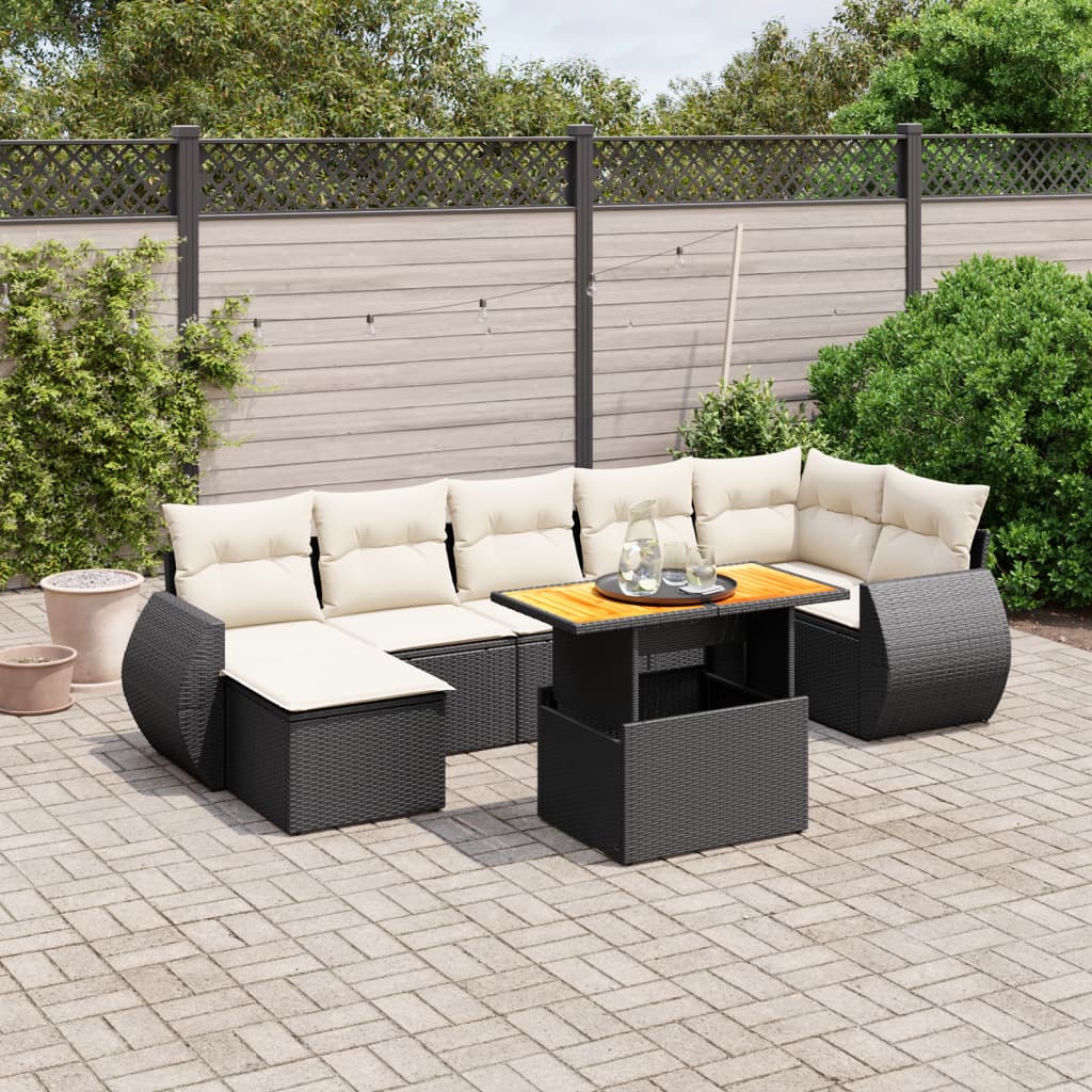 8-tlg. Garten-Sofagarnitur mit Kissen Schwarz Poly Rattan