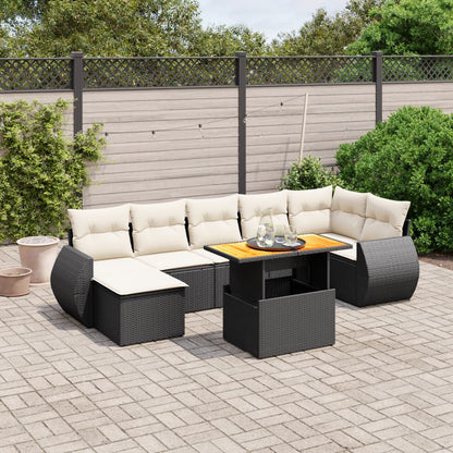 8-tlg. Garten-Sofagarnitur mit Kissen Schwarz Poly Rattan