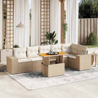 7-tlg. Garten-Sofagarnitur mit Kissen Beige Poly Rattan