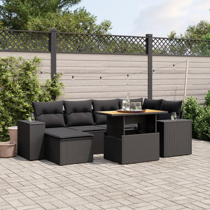 7-tlg. Garten-Sofagarnitur mit Kissen Schwarz Poly Rattan