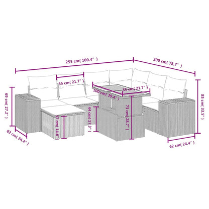 8-tlg. Garten-Sofagarnitur mit Kissen Beige Poly Rattan