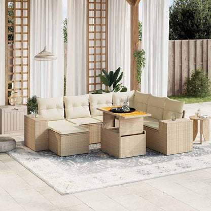 8-tlg. Garten-Sofagarnitur mit Kissen Beige Poly Rattan