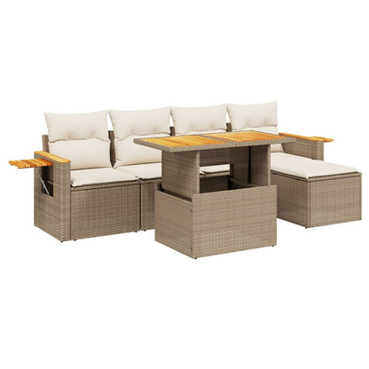 6-tlg. Garten-Sofagarnitur mit Kissen Beige Poly Rattan