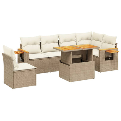 7-tlg. Garten-Sofagarnitur mit Kissen Beige Poly Rattan