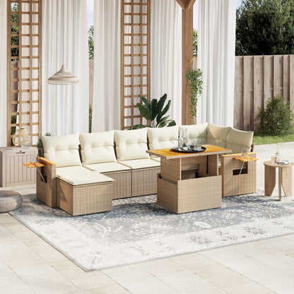 8-tlg. Garten-Sofagarnitur mit Kissen Beige Poly Rattan