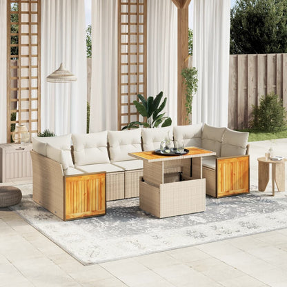 8-tlg. Garten-Sofagarnitur mit Kissen Beige Poly Rattan