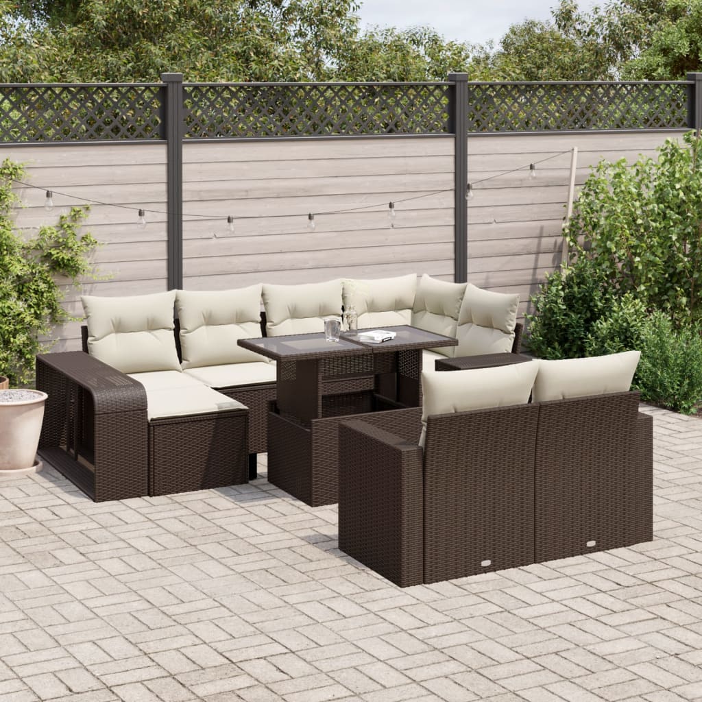 11-tlg. Garten-Sofagarnitur mit Kissen Braun Poly Rattan